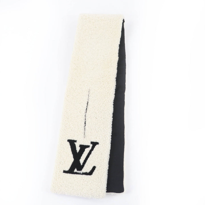Great LOUIS VUITTON Scarf LV logo shearling mouton Ivory Sheep leather M77054