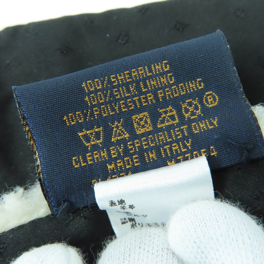 Great LOUIS VUITTON Scarf LV logo shearling mouton Ivory Sheep leather M77054
