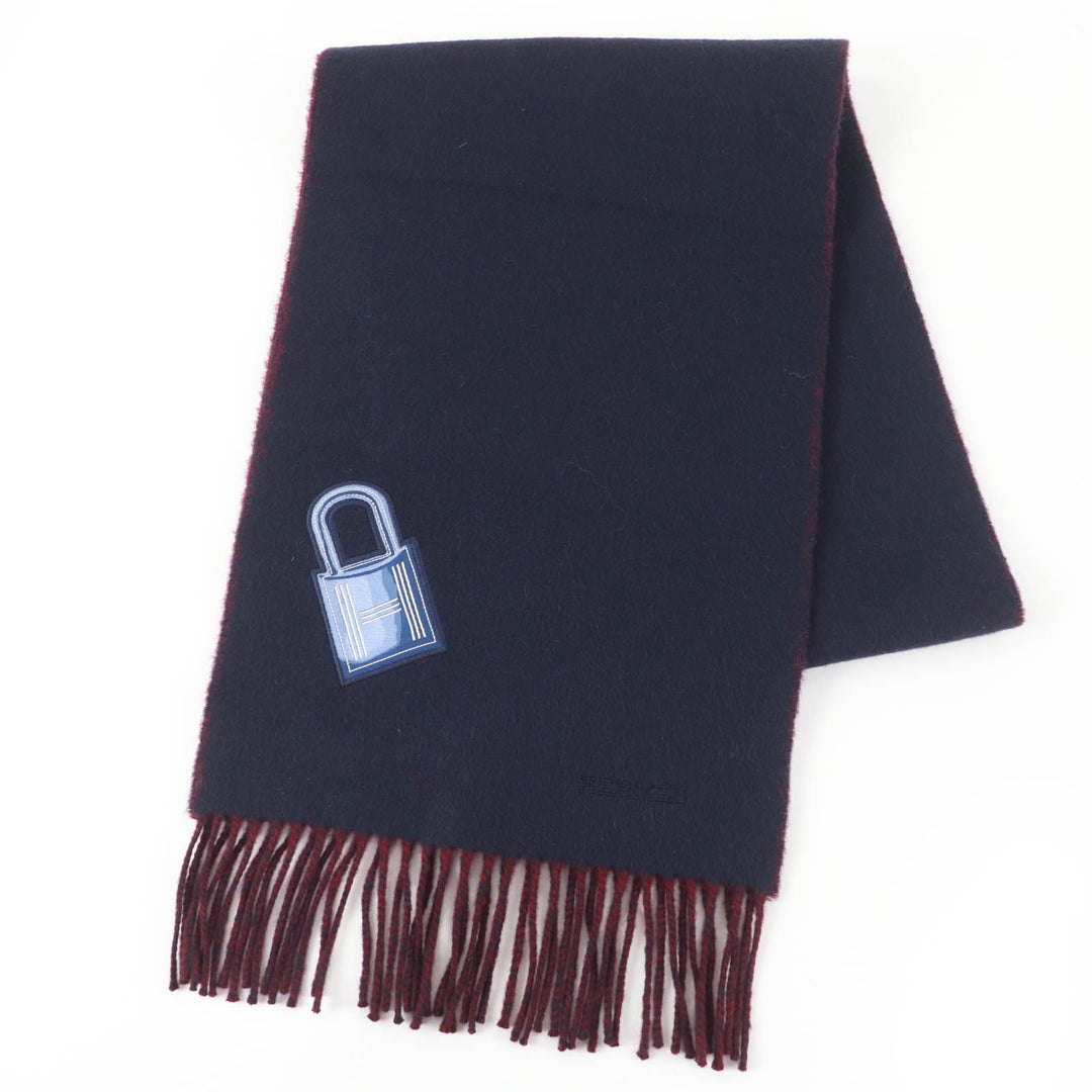 Pristine HERMES Scarf Two-tone with fringe Navy cashmere Women
