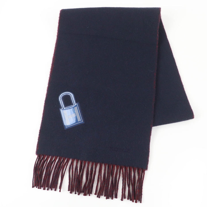 Pristine HERMES Scarf Two-tone with fringe Navy cashmere Women