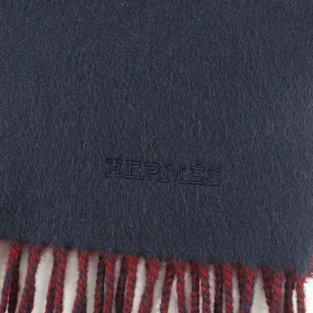 Pristine HERMES Scarf Two-tone with fringe Navy cashmere Women