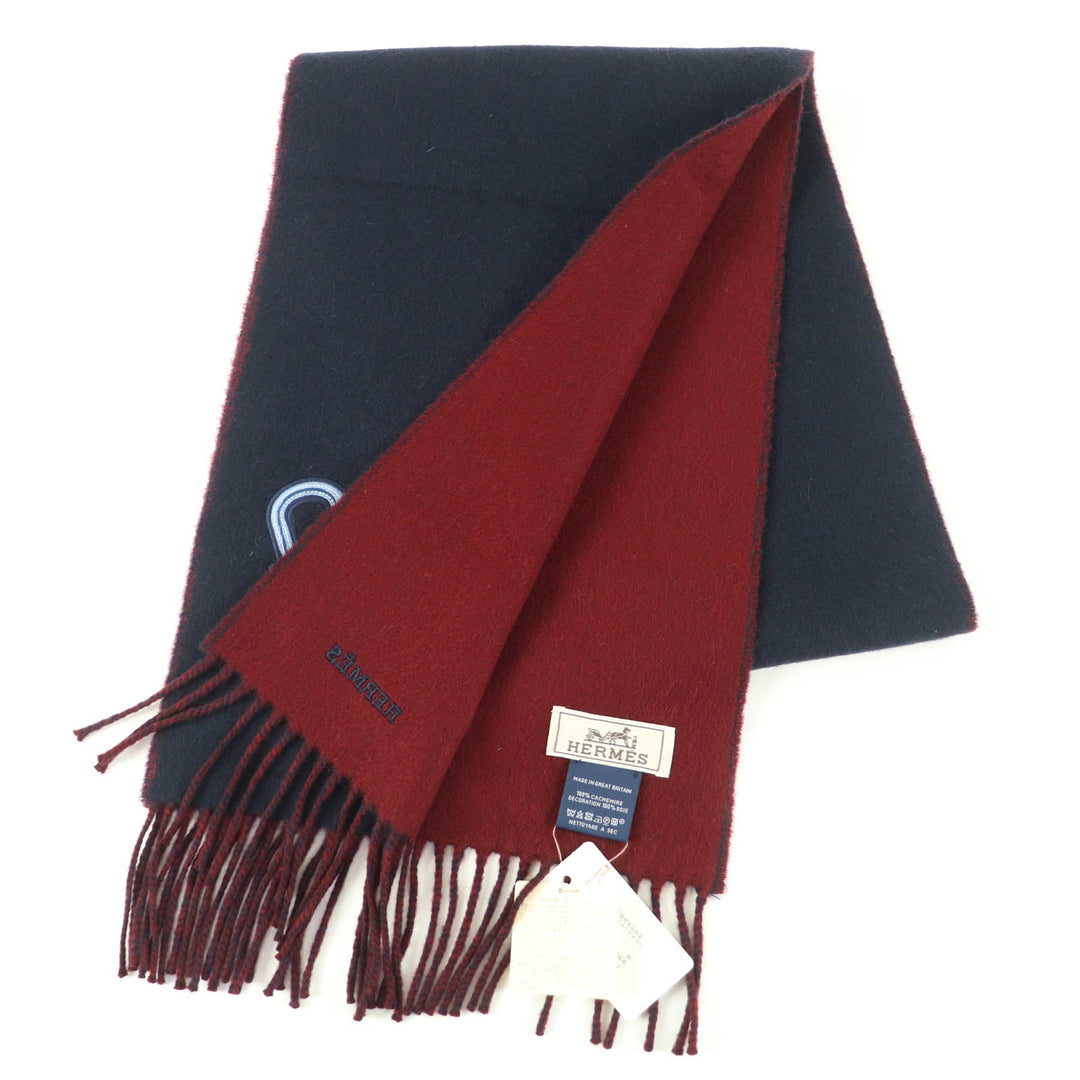 Pristine HERMES Scarf Two-tone with fringe Navy cashmere Women