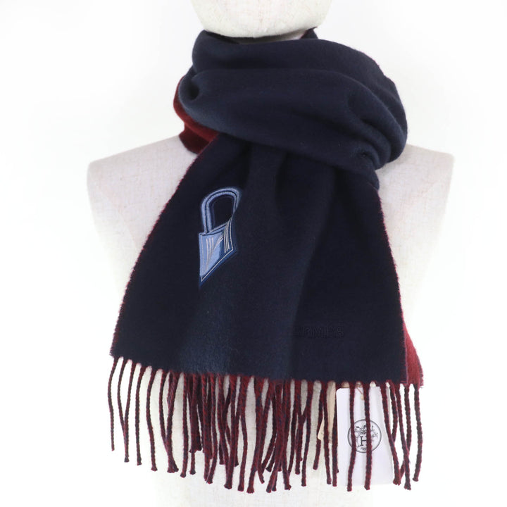 Pristine HERMES Scarf Two-tone with fringe Navy cashmere Women