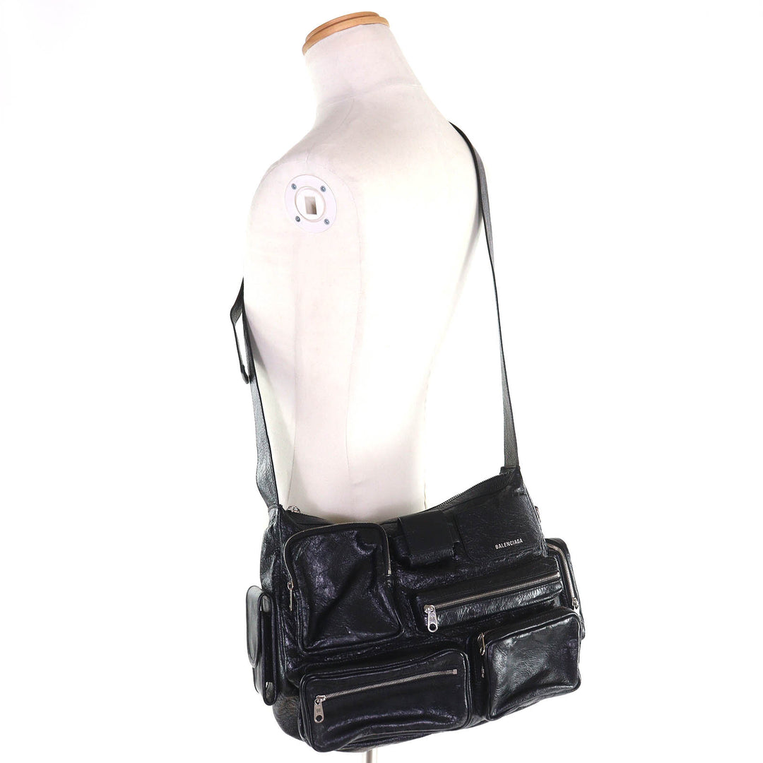 Excellent BALENCIAGA Shoulder Bag Super Busy black leather mens 785297