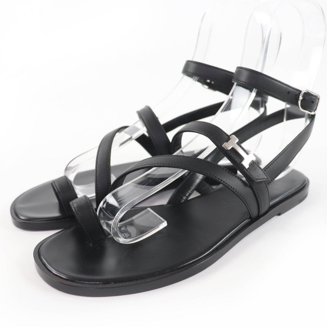 Pristine HERMES Sandals Armoni HMetal Ankle Strap Leather black leather Women 35