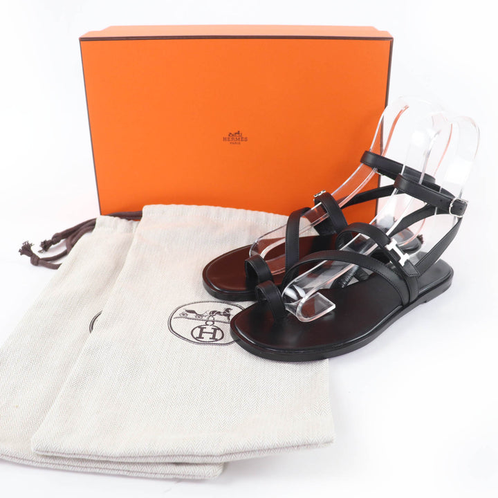 Pristine HERMES Sandals Armoni HMetal Ankle Strap Leather black leather Women 35