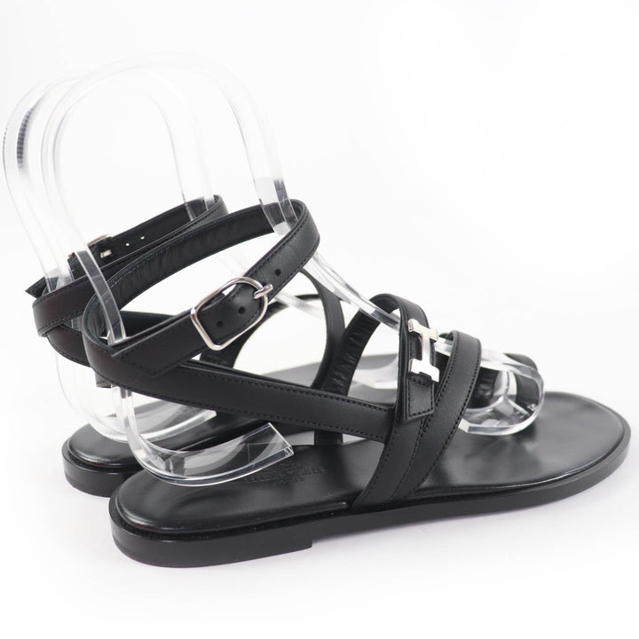 Pristine HERMES Sandals Armoni HMetal Ankle Strap Leather black leather Women 35