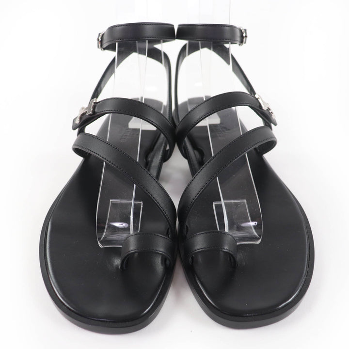 Pristine HERMES Sandals Armoni HMetal Ankle Strap Leather black leather Women 35