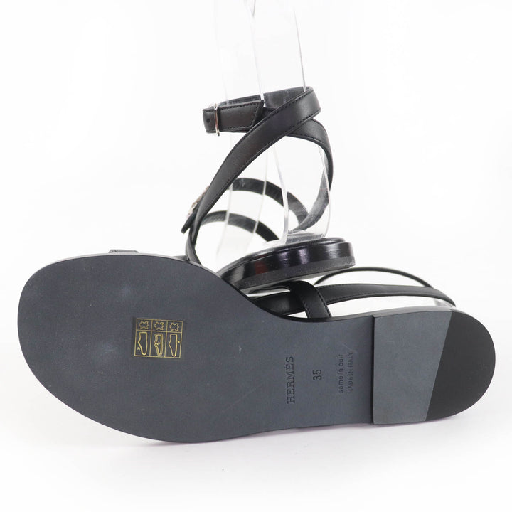 Pristine HERMES Sandals Armoni HMetal Ankle Strap Leather black leather Women 35