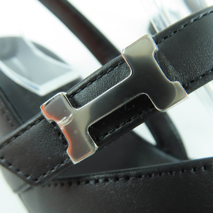 Pristine HERMES Sandals Armoni HMetal Ankle Strap Leather black leather Women 35