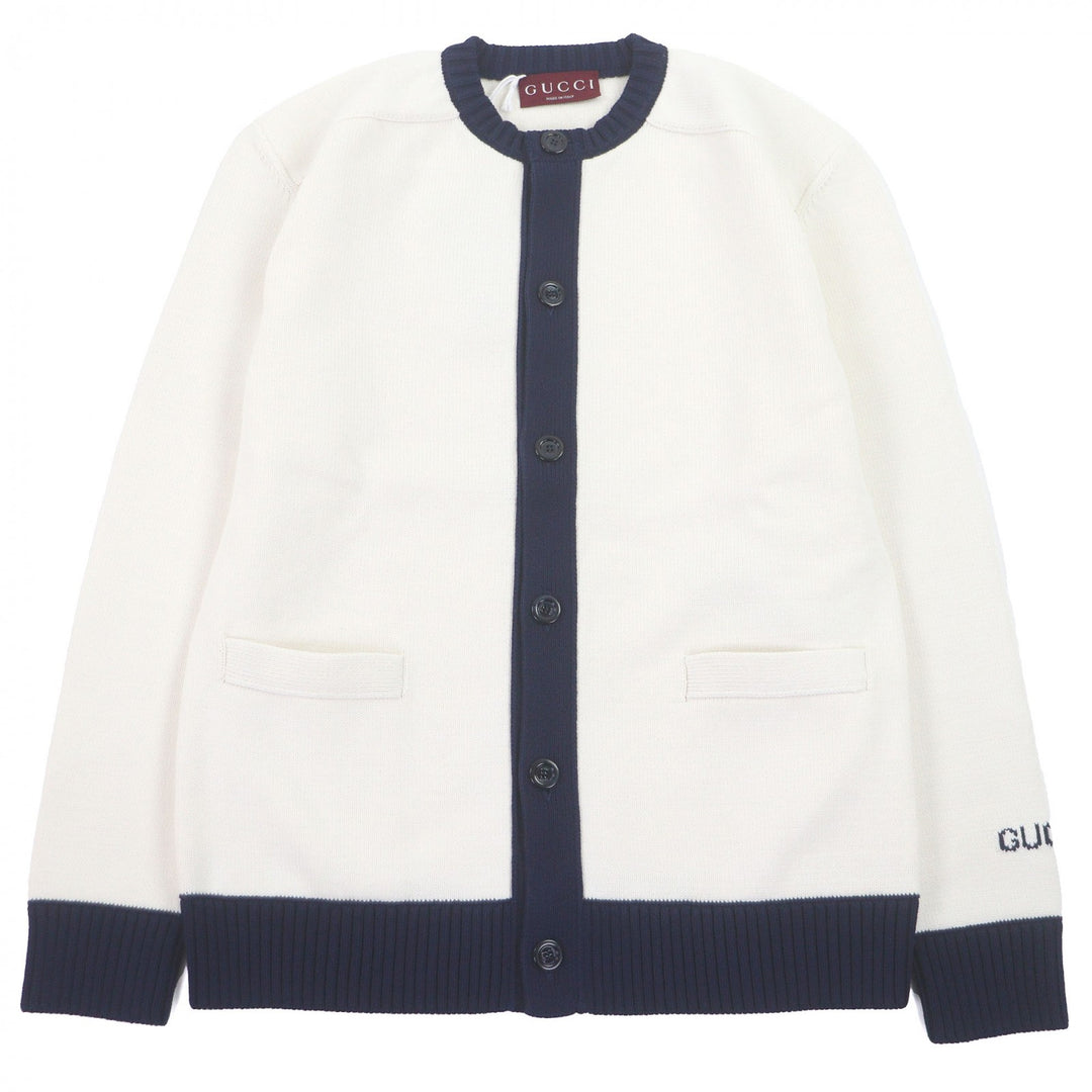 Pristine GUCCI cardigan Logo intarsia knit white cotton mens XS 814520