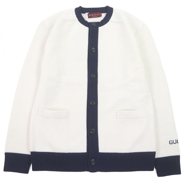 Pristine GUCCI cardigan Logo intarsia knit white cotton mens XS 814520
