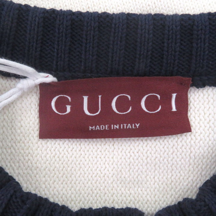 Pristine GUCCI cardigan Logo intarsia knit white cotton mens XS 814520