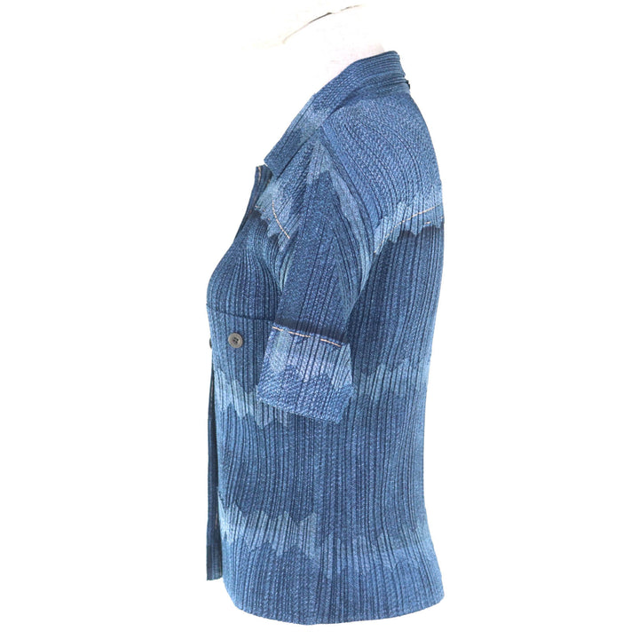 Excellent PLEATS PLEASE Short sleeve shirt blue polyester Women 3 PP12-JJ522