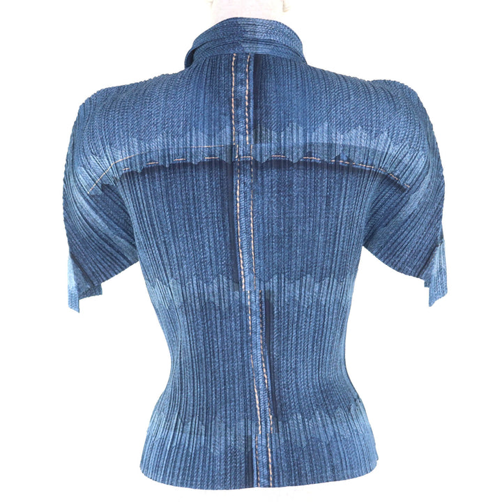 Excellent PLEATS PLEASE Short sleeve shirt blue polyester Women 3 PP12-JJ522