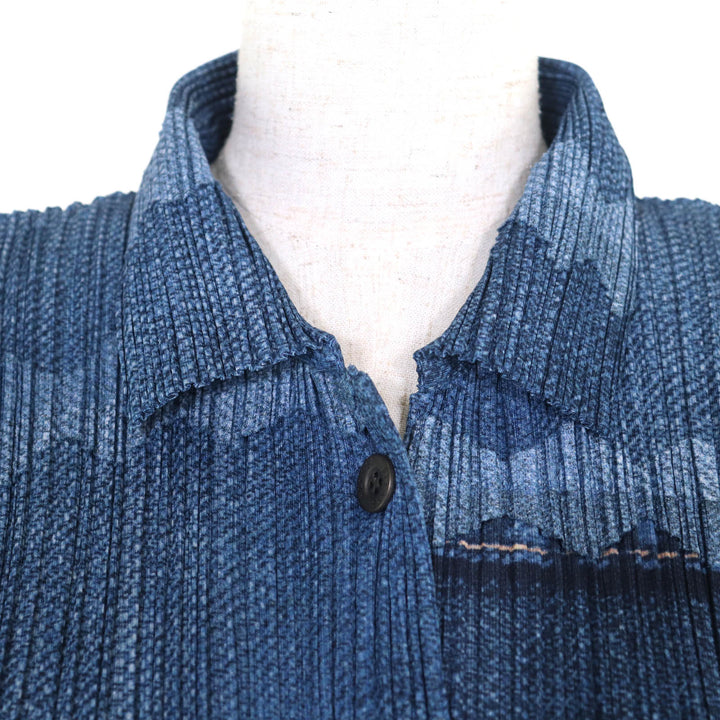 Excellent PLEATS PLEASE Short sleeve shirt blue polyester Women 3 PP12-JJ522