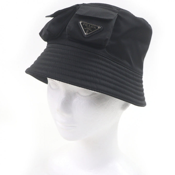 Excellent PRADA hat Re-Nylon Triangle Logo Triangle Plate Bucket black L 2HC350