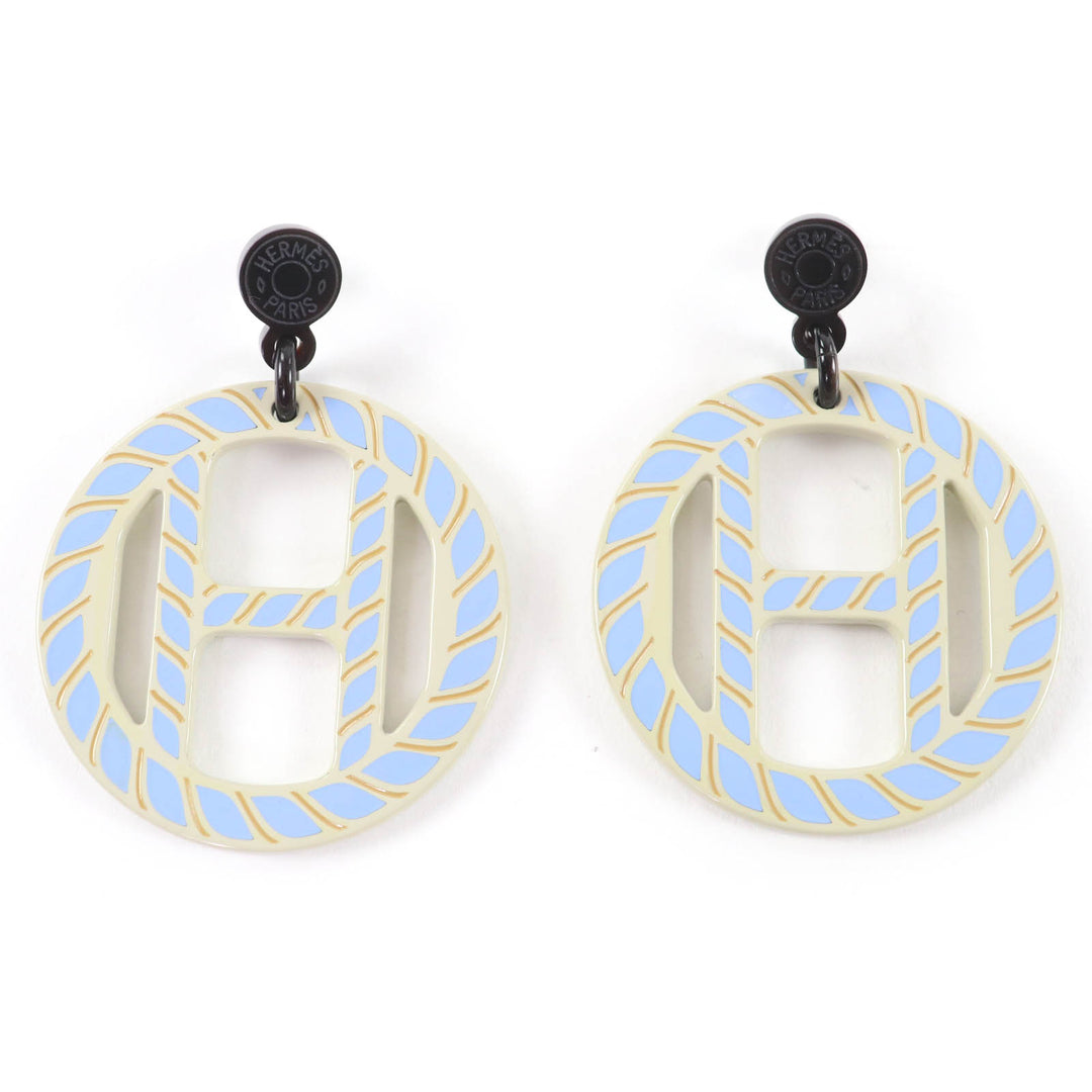 Great HERMES Pierce H Equipe Nautic Earrings buffalo horn lacquer Women