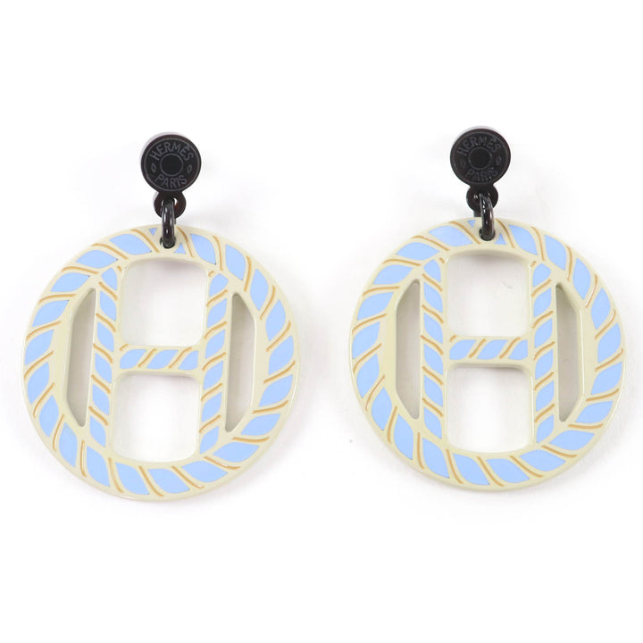 Great HERMES Pierce H Equipe Nautic Earrings buffalo horn lacquer Women