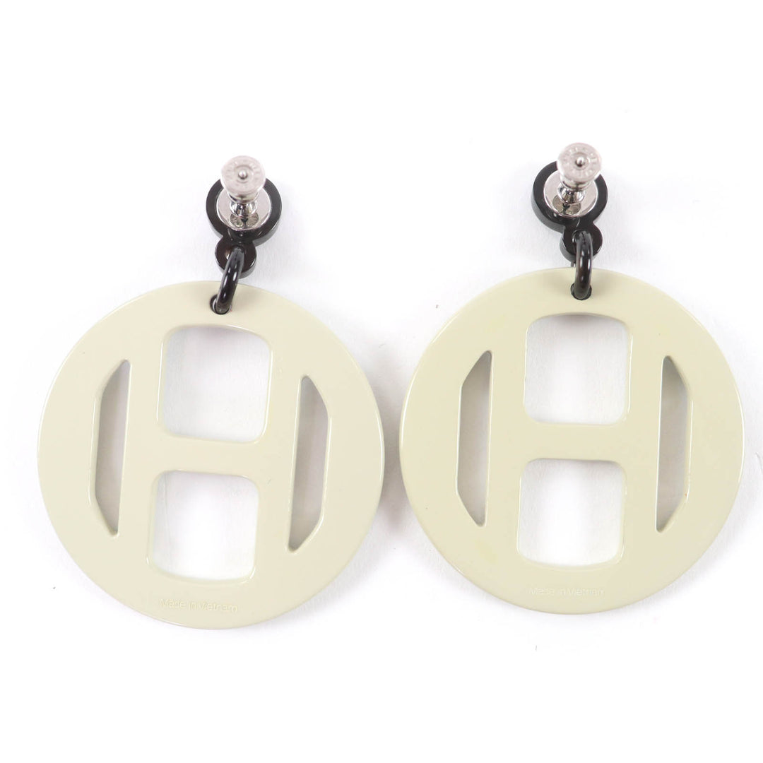 Great HERMES Pierce H Equipe Nautic Earrings buffalo horn lacquer Women