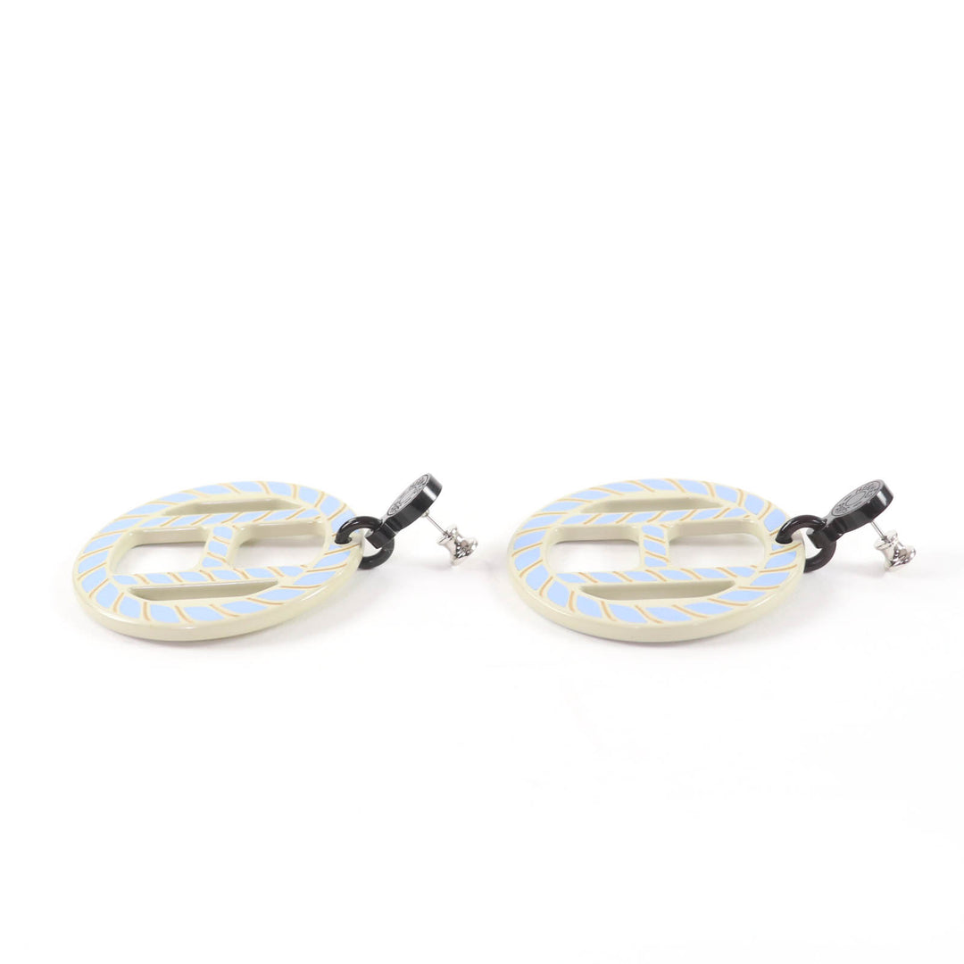 Great HERMES Pierce H Equipe Nautic Earrings buffalo horn lacquer Women
