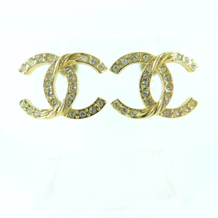 Great CHANEL Pierce COCO Mark rhinestone gold Women A24V