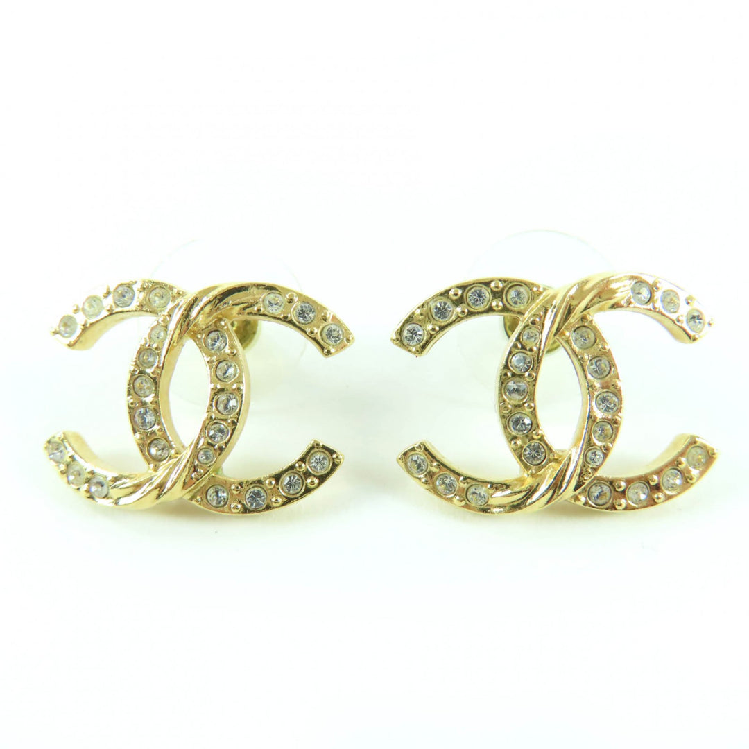 Great CHANEL Pierce COCO Mark rhinestone gold Women A24V