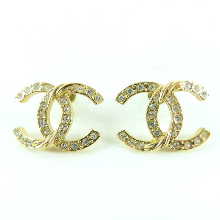 Great CHANEL Pierce COCO Mark rhinestone gold Women A24V