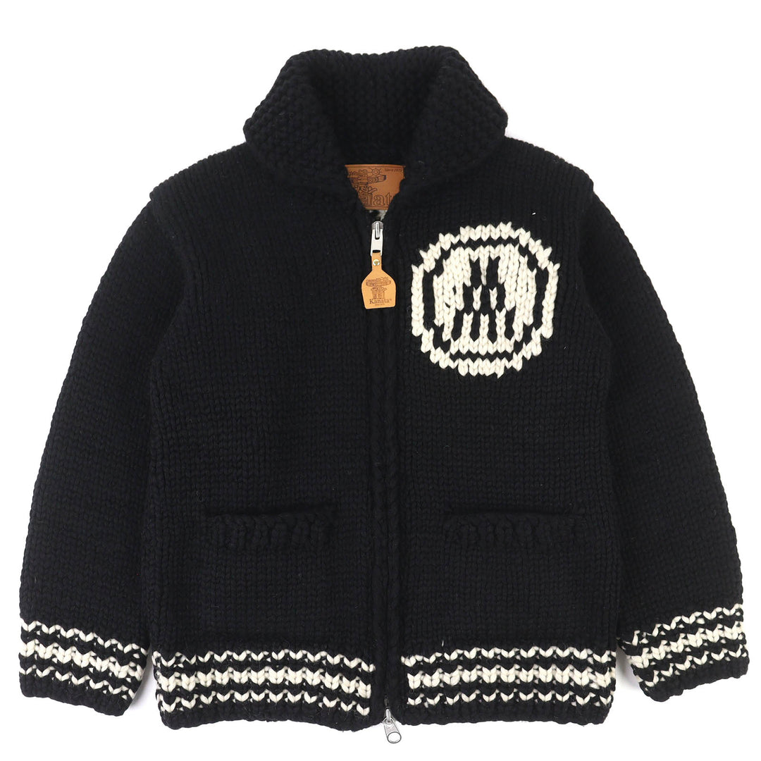 Great MONCLER GENIUS KANATA SWEATER Logo Full-Zip Cowichan Knit black wool 36