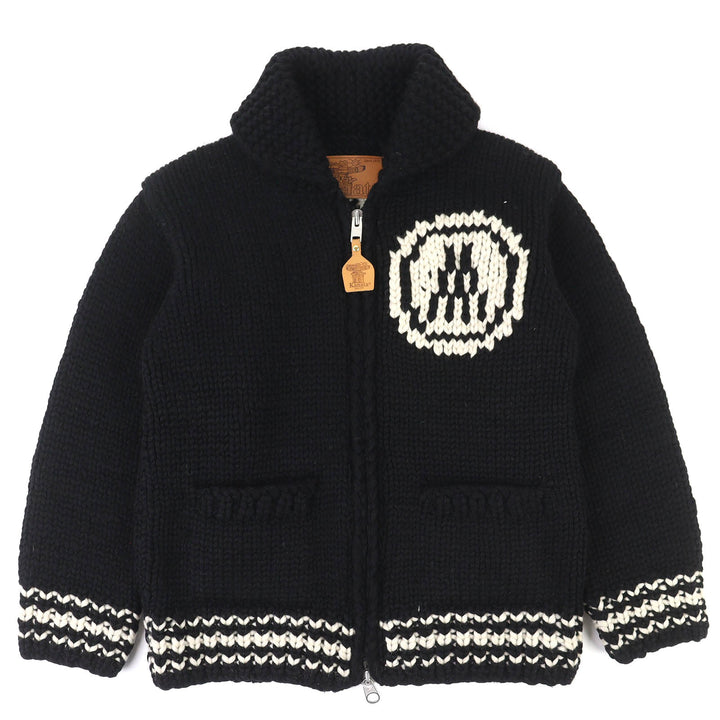 Great MONCLER GENIUS KANATA SWEATER Logo Full-Zip Cowichan Knit black wool 36