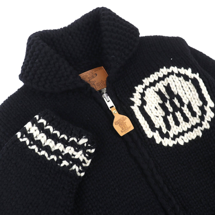 Great MONCLER GENIUS KANATA SWEATER Logo Full-Zip Cowichan Knit black wool 36