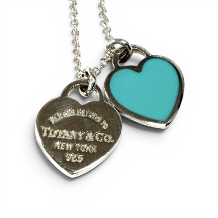 Great TIFFANY&Co. Necklace TIFFANY&Co. Blue Double Heart Tag Pendant blue AG925