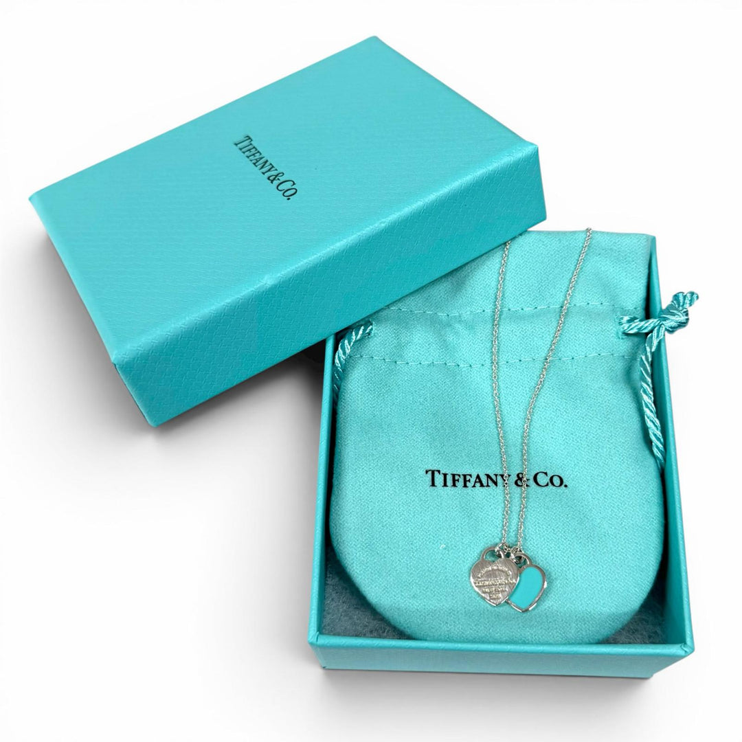 Great TIFFANY&Co. Necklace TIFFANY&Co. Blue Double Heart Tag Pendant blue AG925