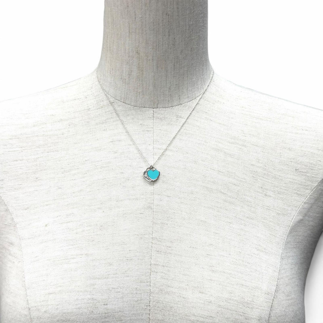 Great TIFFANY&Co. Necklace TIFFANY&Co. Blue Double Heart Tag Pendant blue AG925