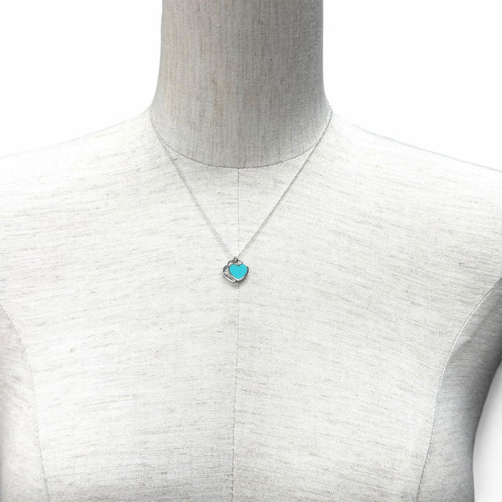 Great TIFFANY&Co. Necklace TIFFANY&Co. Blue Double Heart Tag Pendant blue AG925