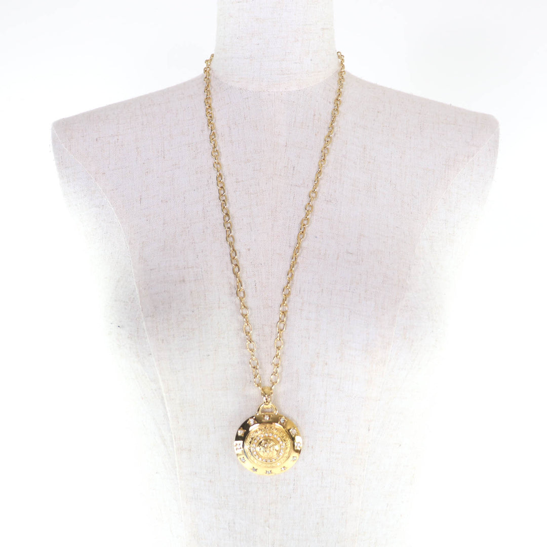 Excellent VERSACE Necklace Medusa Rhinestone Chain gold Women