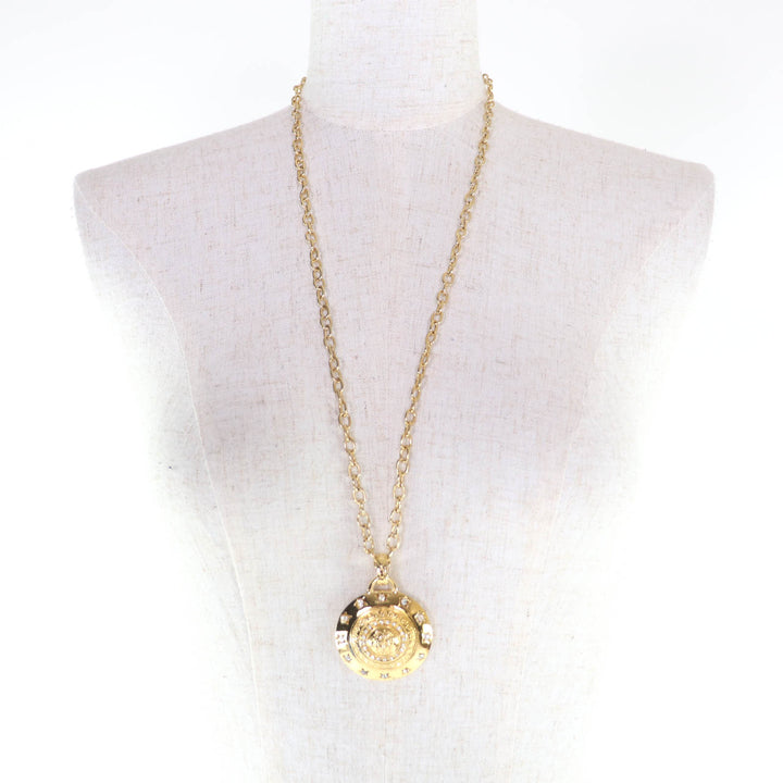 Excellent VERSACE Necklace Medusa Rhinestone Chain gold Women
