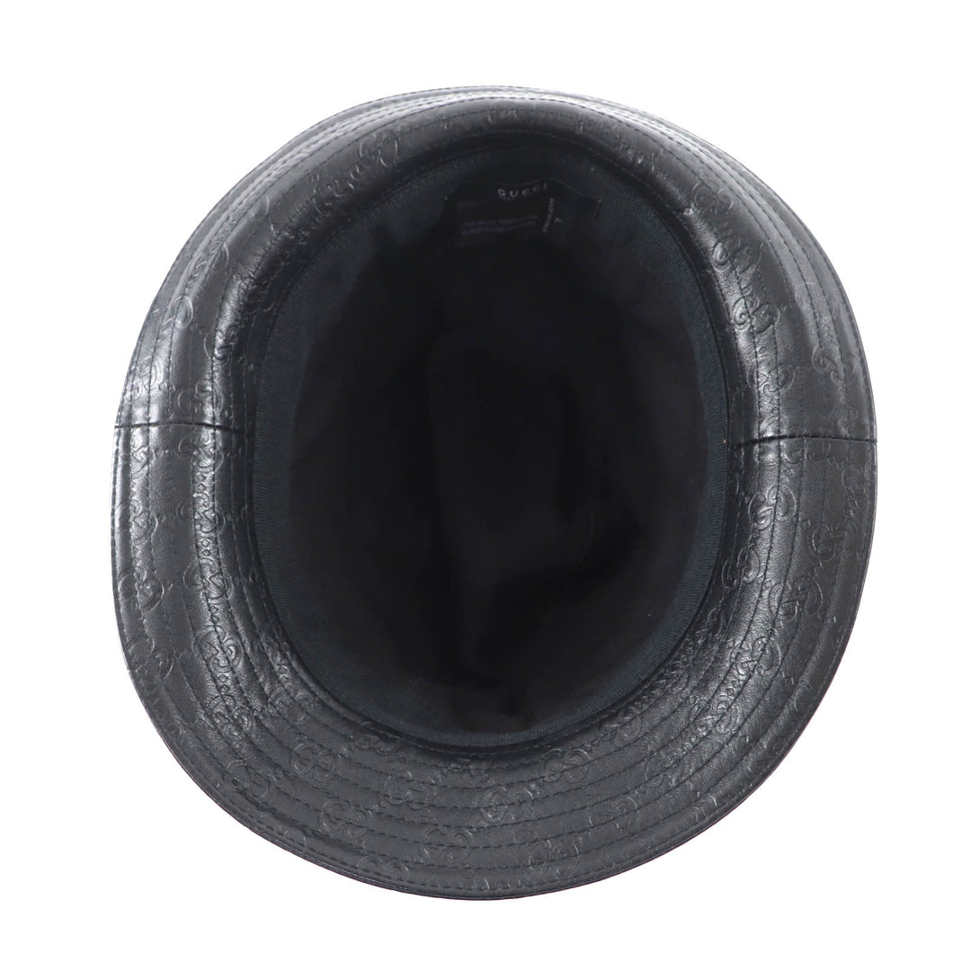 Excellent GUCCI hat Guccissima GGPattern Leather black Cowhide Women L 023441