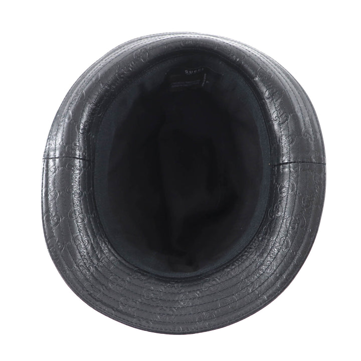Excellent GUCCI hat Guccissima GGPattern Leather black Cowhide Women L 023441