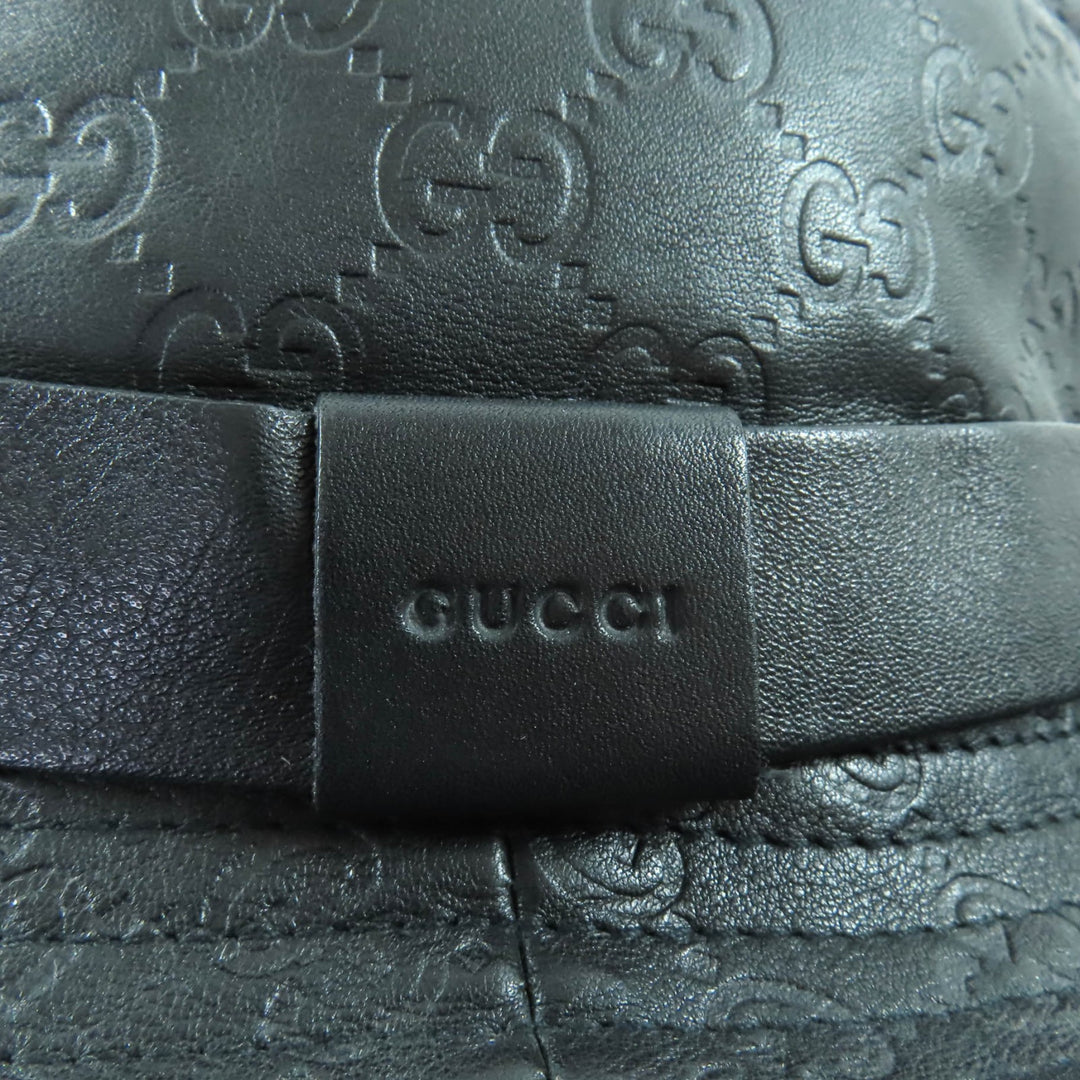 Excellent GUCCI hat Guccissima GGPattern Leather black Cowhide Women L 023441