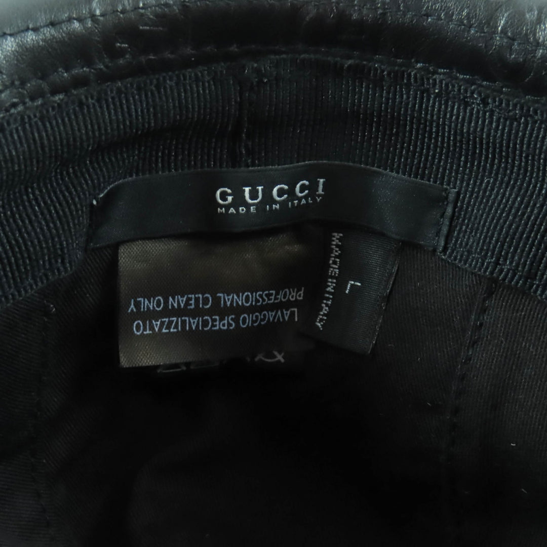 Excellent GUCCI hat Guccissima GGPattern Leather black Cowhide Women L 023441