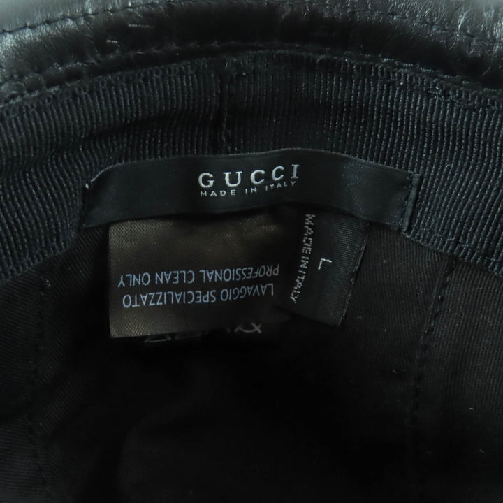 Excellent GUCCI hat Guccissima GGPattern Leather black Cowhide Women L 023441