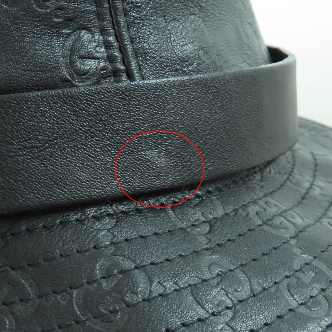 Excellent GUCCI hat Guccissima GGPattern Leather black Cowhide Women L 023441