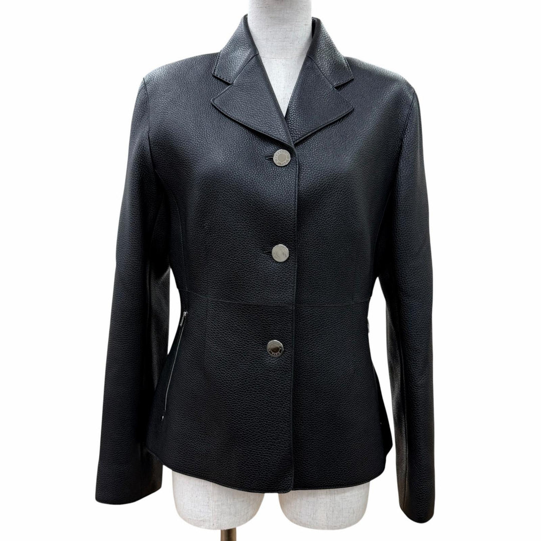 Excellent HERMES leather jacket Serie Button Riding Jacket black Dearskin 38