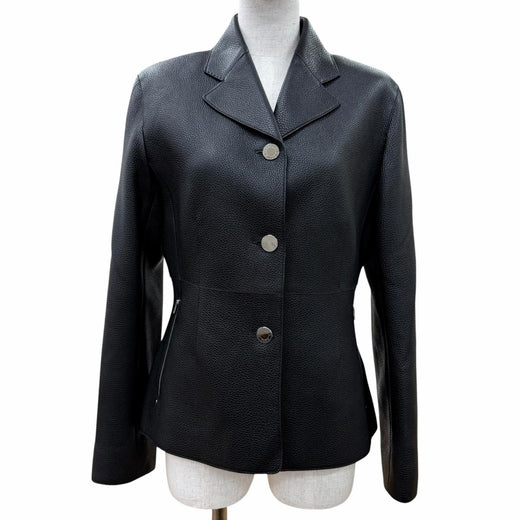 Excellent HERMES leather jacket Serie Button Riding Jacket black Dearskin 38