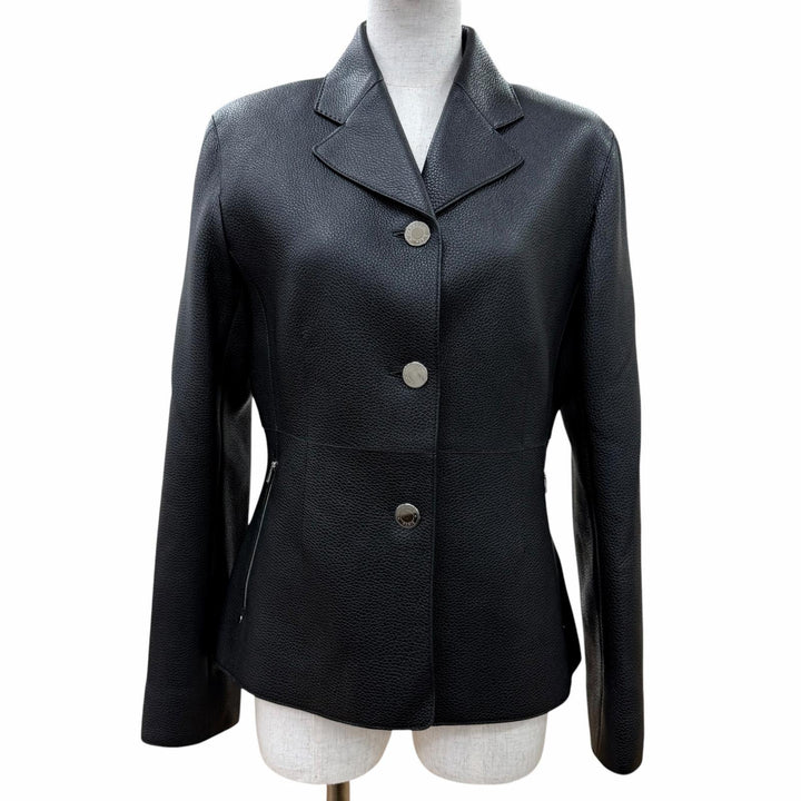 Excellent HERMES leather jacket Serie Button Riding Jacket black Dearskin 38