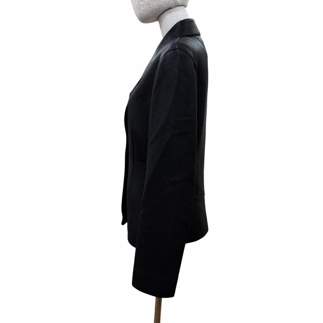 Excellent HERMES leather jacket Serie Button Riding Jacket black Dearskin 38