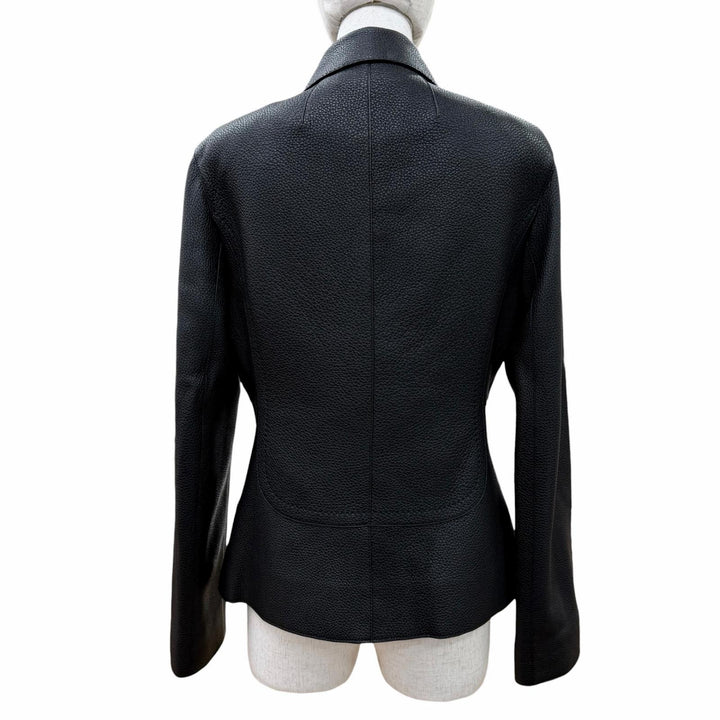 Excellent HERMES leather jacket Serie Button Riding Jacket black Dearskin 38