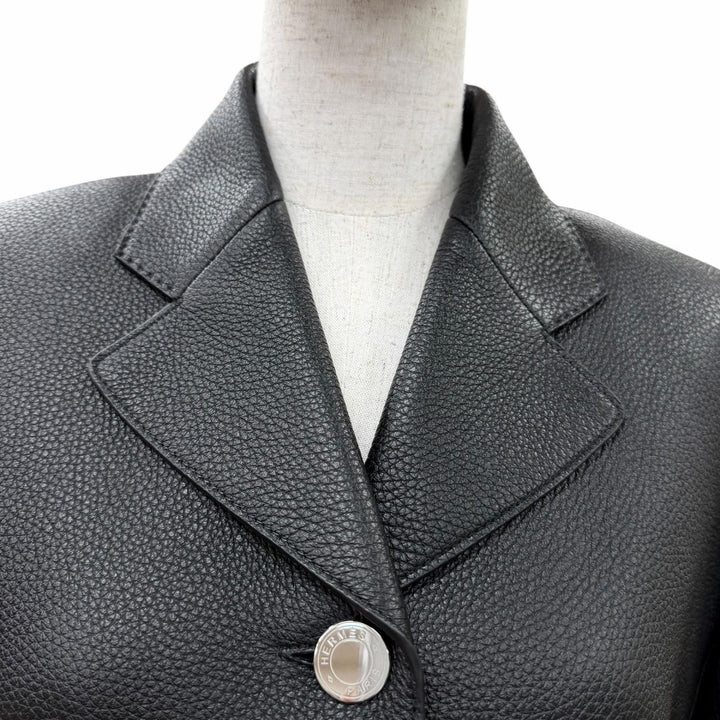 Excellent HERMES leather jacket Serie Button Riding Jacket black Dearskin 38