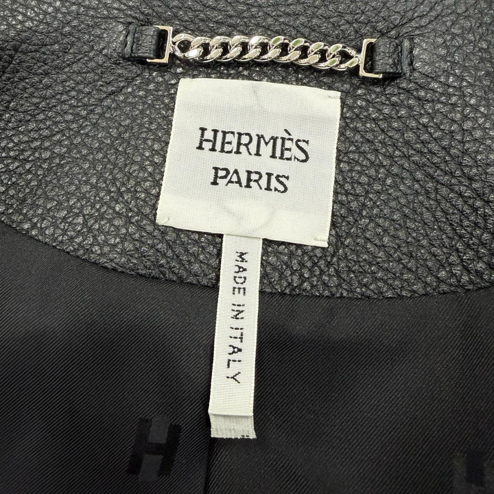 Excellent HERMES leather jacket Serie Button Riding Jacket black Dearskin 38